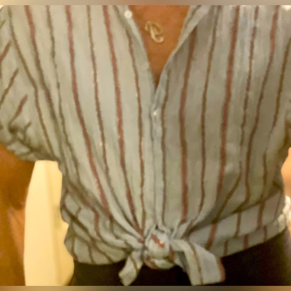 Xirena button striped blouse rolled sleeves size XS